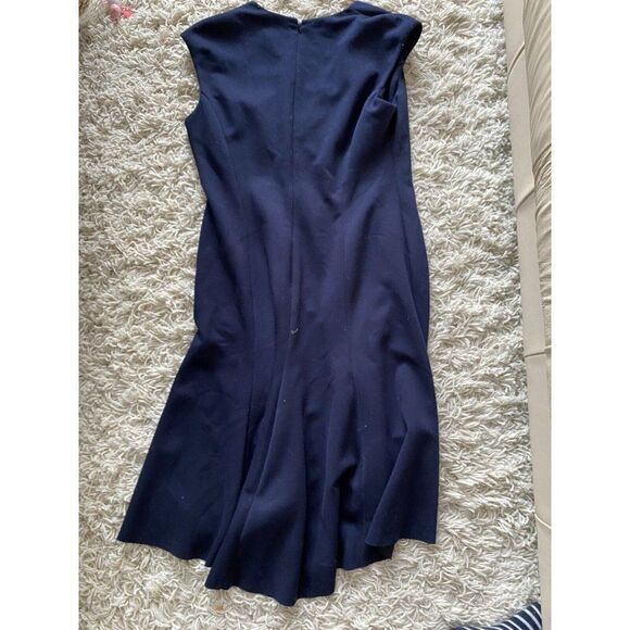 Elie Tahari Dress Navy Dark Blue Hi Low V-Neck Swing 14 Sleeveless - Picture 3 of 9